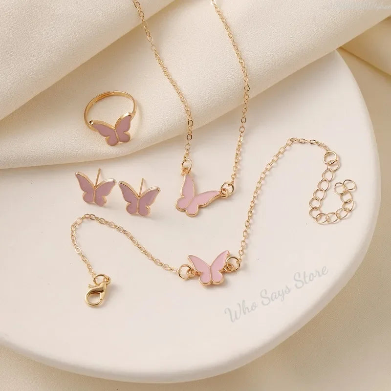 4Pcs Butterfly Pearl Jewelry Set for Women