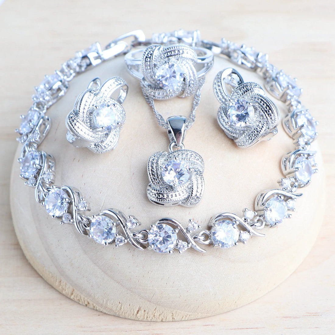 Blue Zirconia 925 Sterling Silver Bridal Jewelry Set