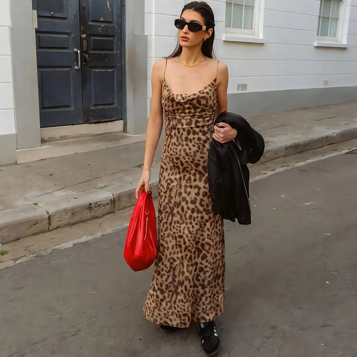 Sexy Leopard Print Knee-Length Dress for Women