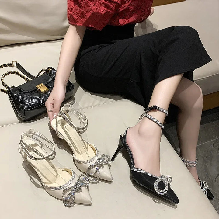 2025 Glitter Rhinestone Women’s Pumps with Crystal Bowknot