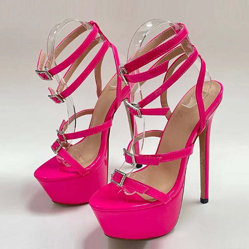 Liyke Crystal Buckle Platform High Heels