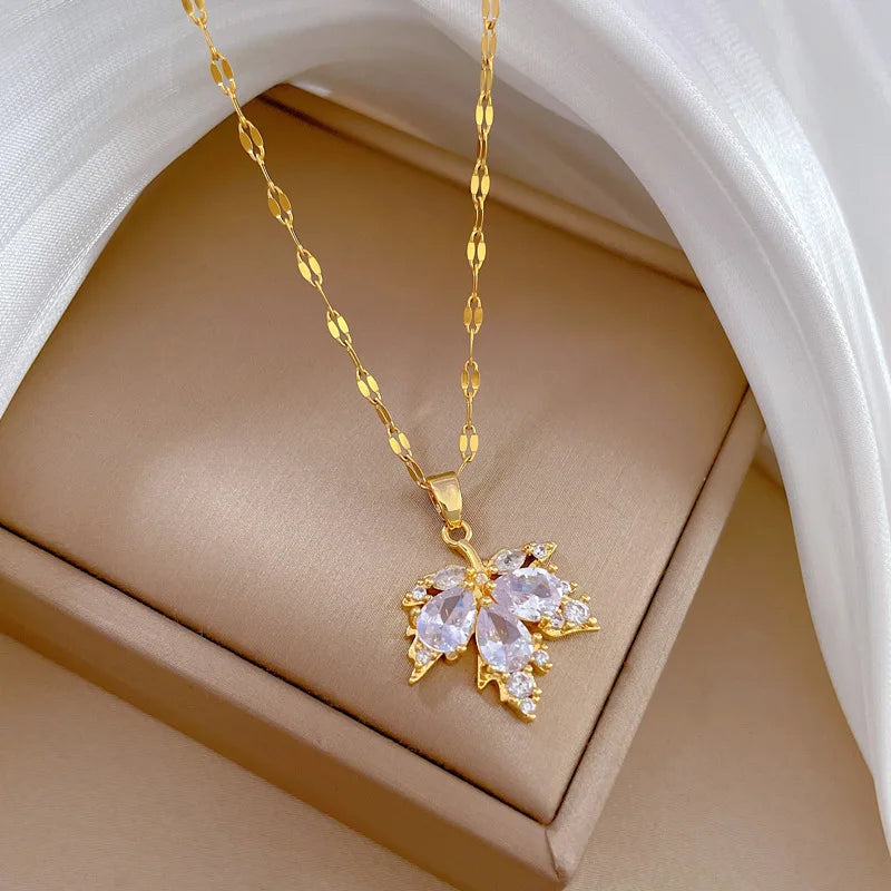 ZAKOL Luxury Zircon Maple Leaf Jewelry Set for Women