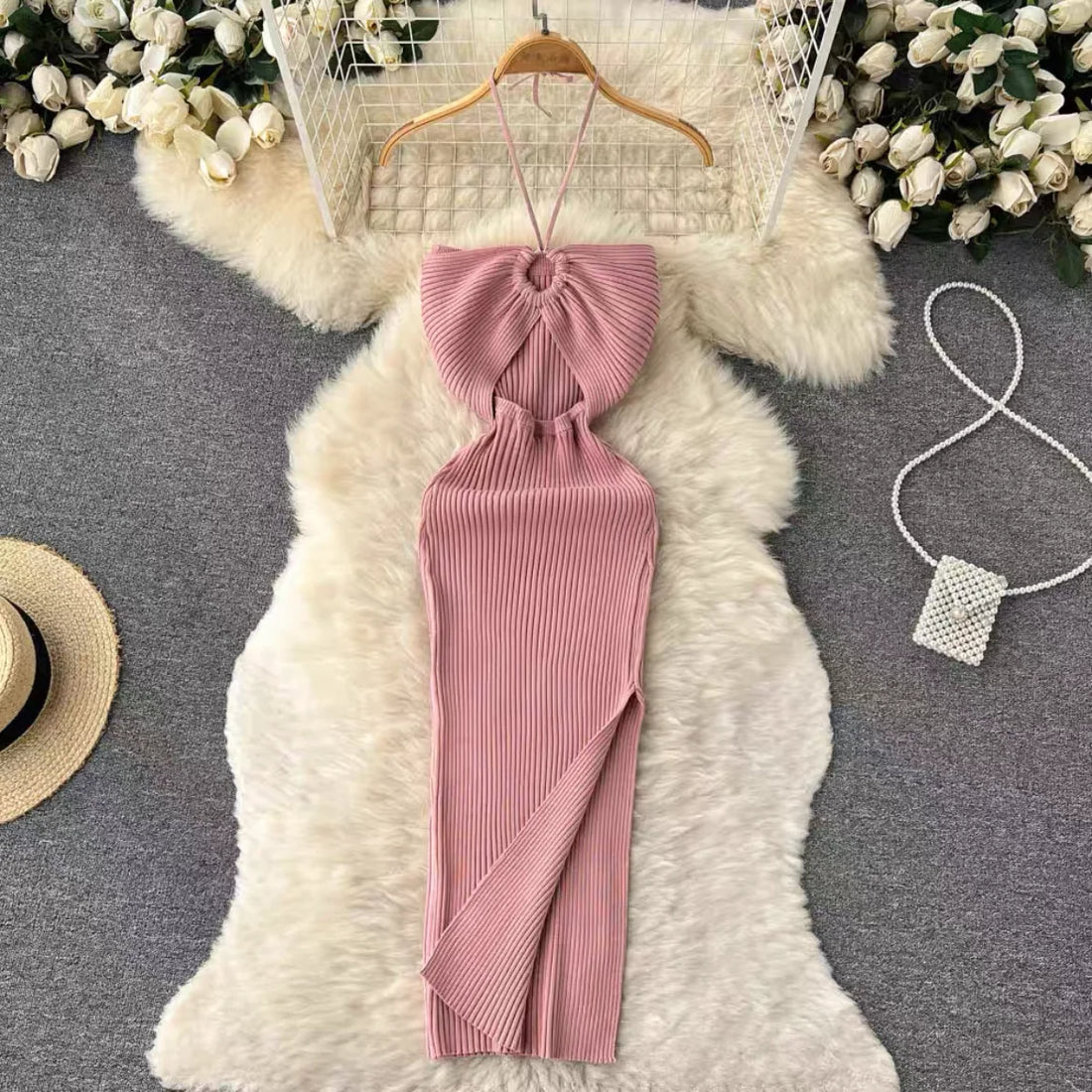YuooMuoo Chic Fashion Sexy Package Hips Split Knitted Summer Dress 2025