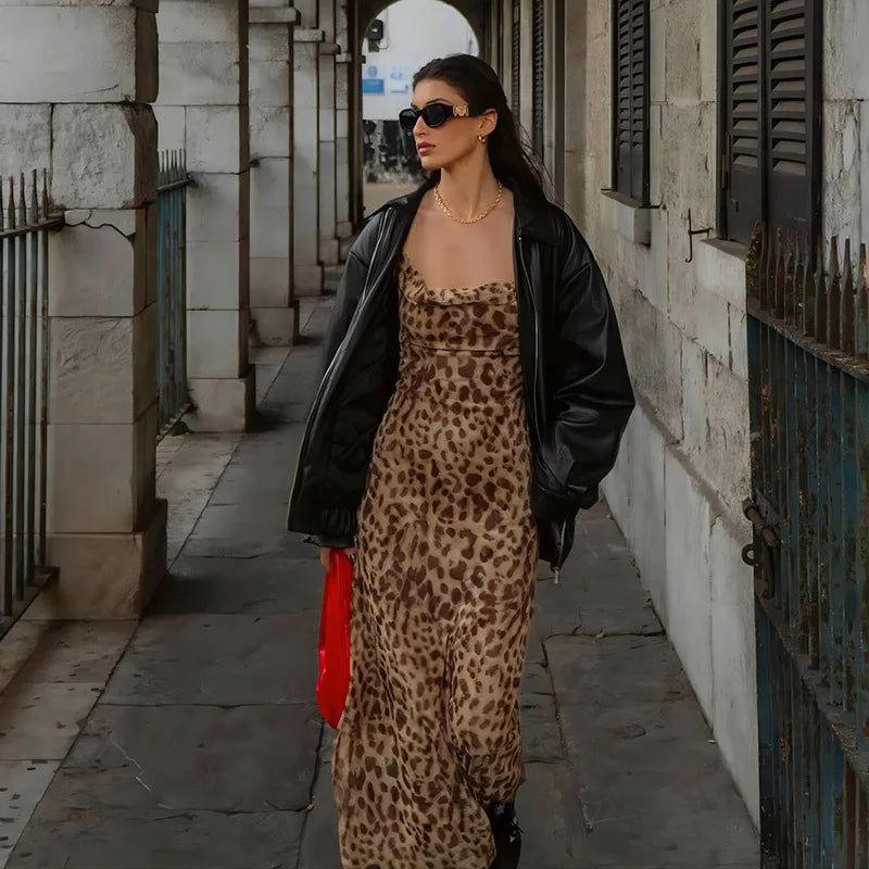 Sexy Leopard Print Knee-Length Dress for Women