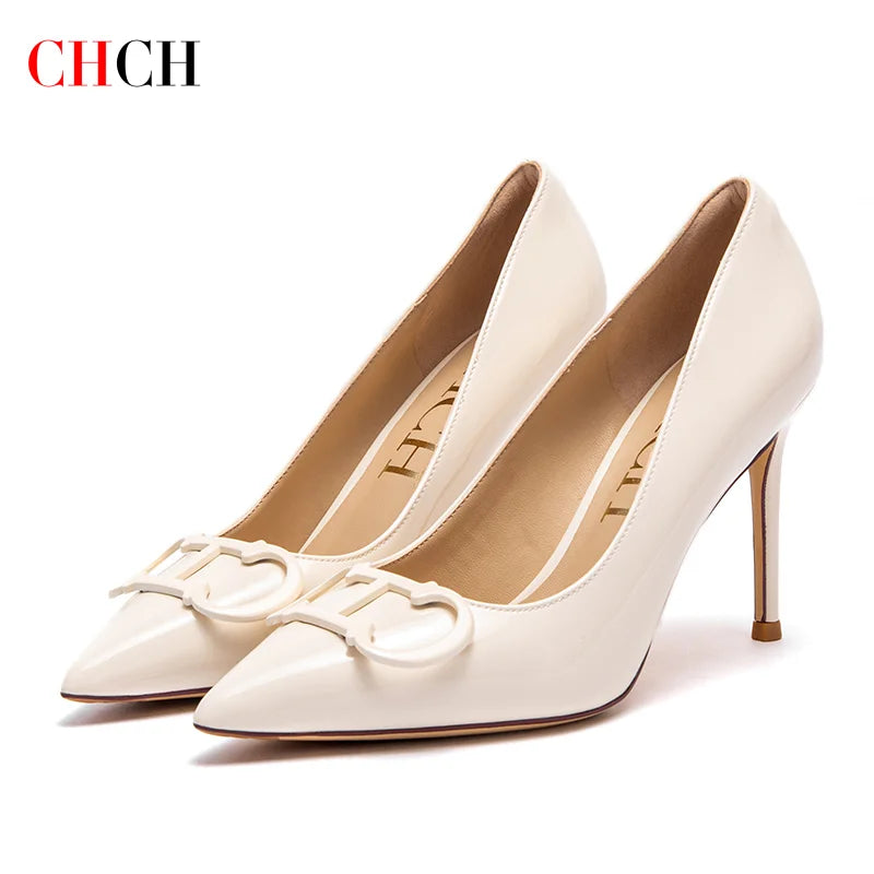 CHCH Women's 9cm High Heel Pumps with Metal Buckle