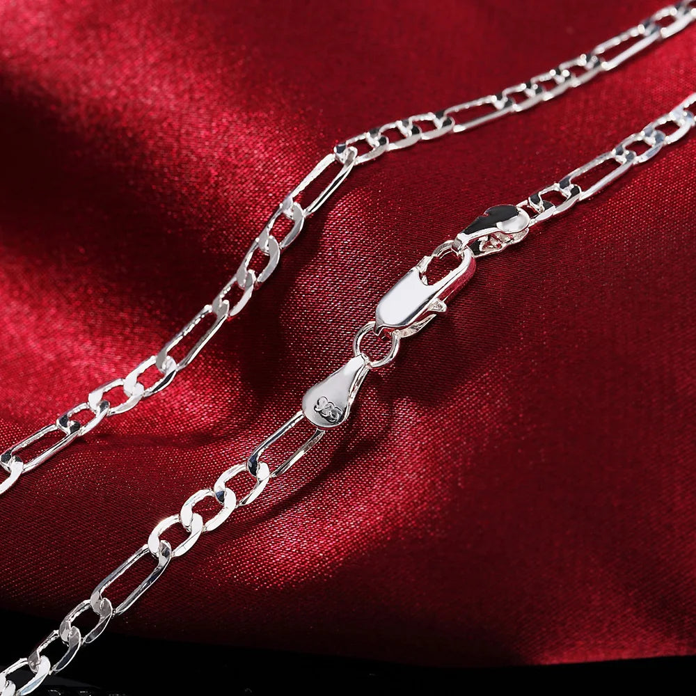 DOTEFFIL 925 Sterling Silver 4MM Chain Bracelet & Necklace Set