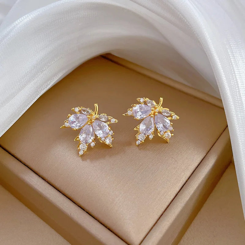 ZAKOL Luxury Zircon Maple Leaf Jewelry Set for Women