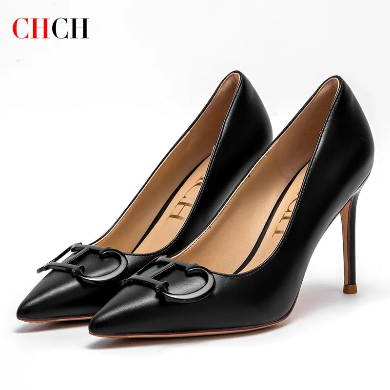 CHCH Women's 9cm High Heel Pumps with Metal Buckle