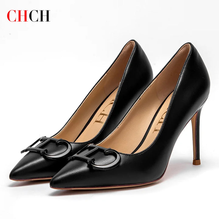 CHCH Women's 9cm High Heel Pumps with Metal Buckle