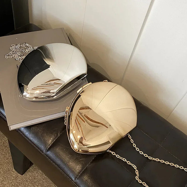 Acrylic Shell Shape Clutch Bag - Gold & Silver Evening Purse