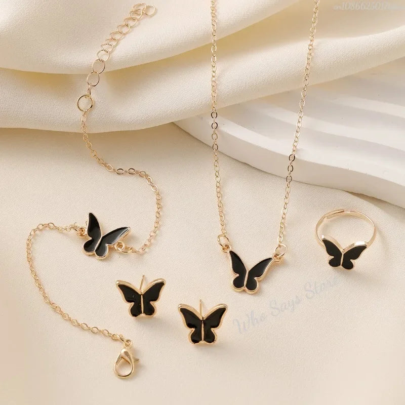 4Pcs Butterfly Pearl Jewelry Set for Women