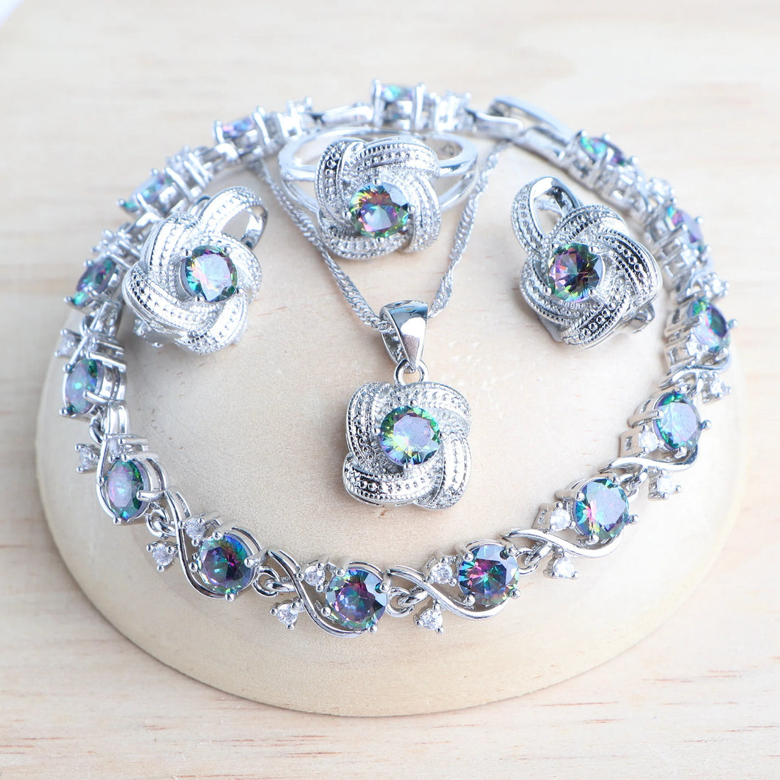 Blue Zirconia 925 Sterling Silver Bridal Jewelry Set