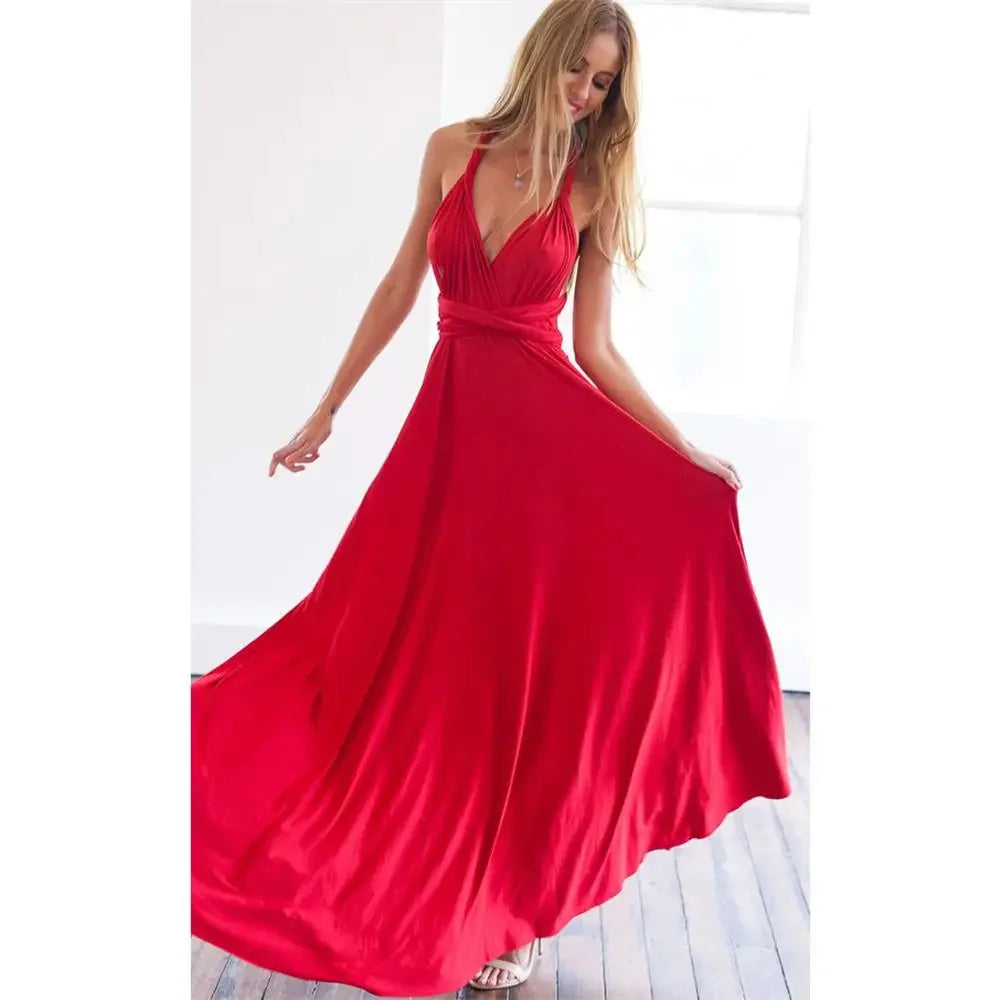 Sexy Women Multiway Wrap Convertible Boho Maxi Club Red Dress