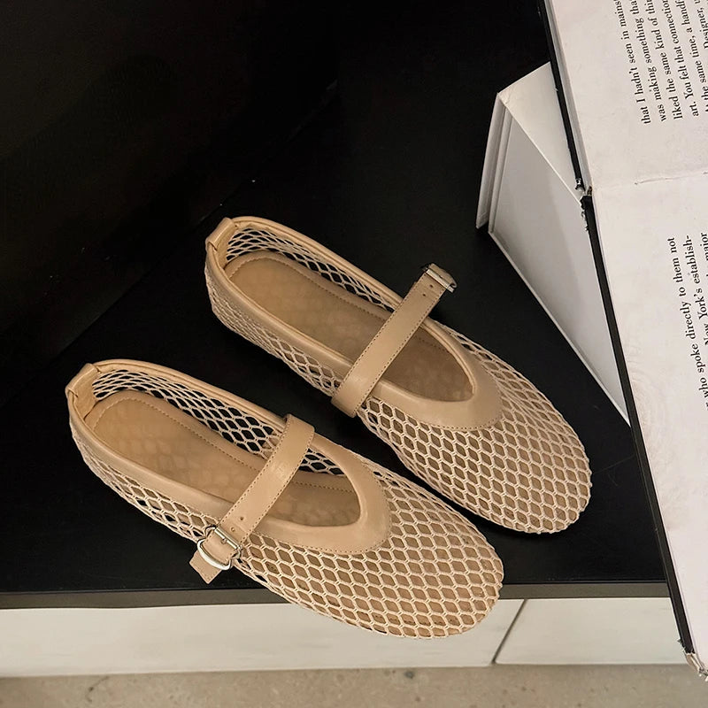 XINGDIKU Women's Fishnet Mary Jane Flats