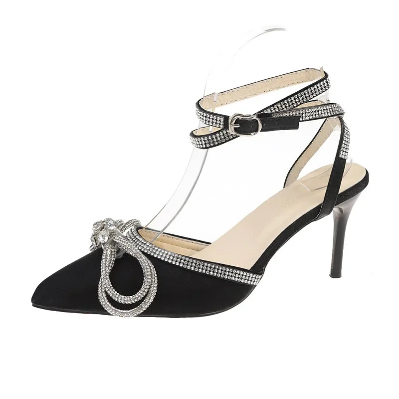 2025 Glitter Rhinestone Women’s Pumps with Crystal Bowknot