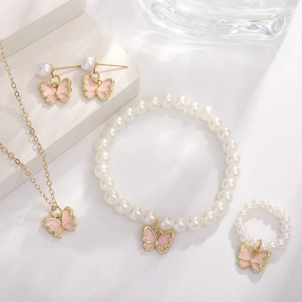 4Pcs Butterfly Pearl Jewelry Set for Women