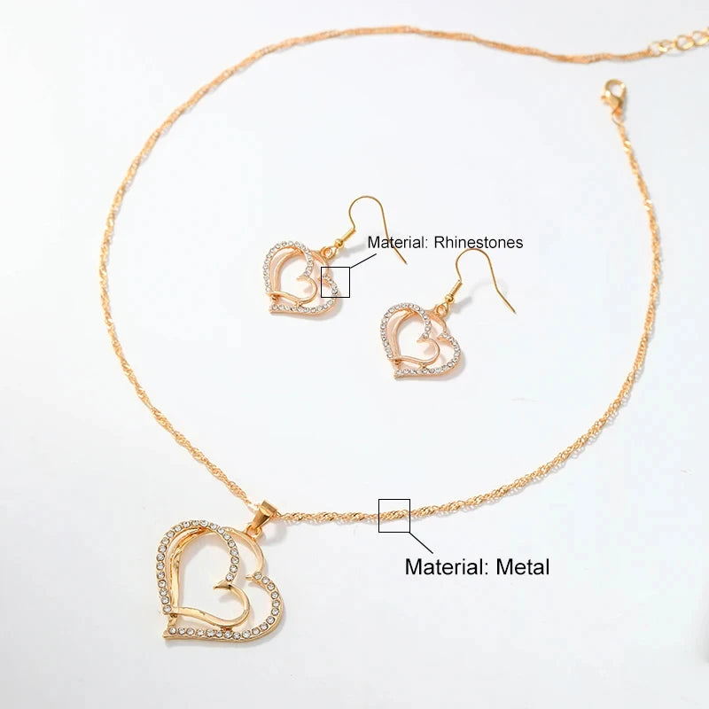 3 Pcs Heart Shaped Jewelry Set - Earrings, Pendant & Necklace for Women