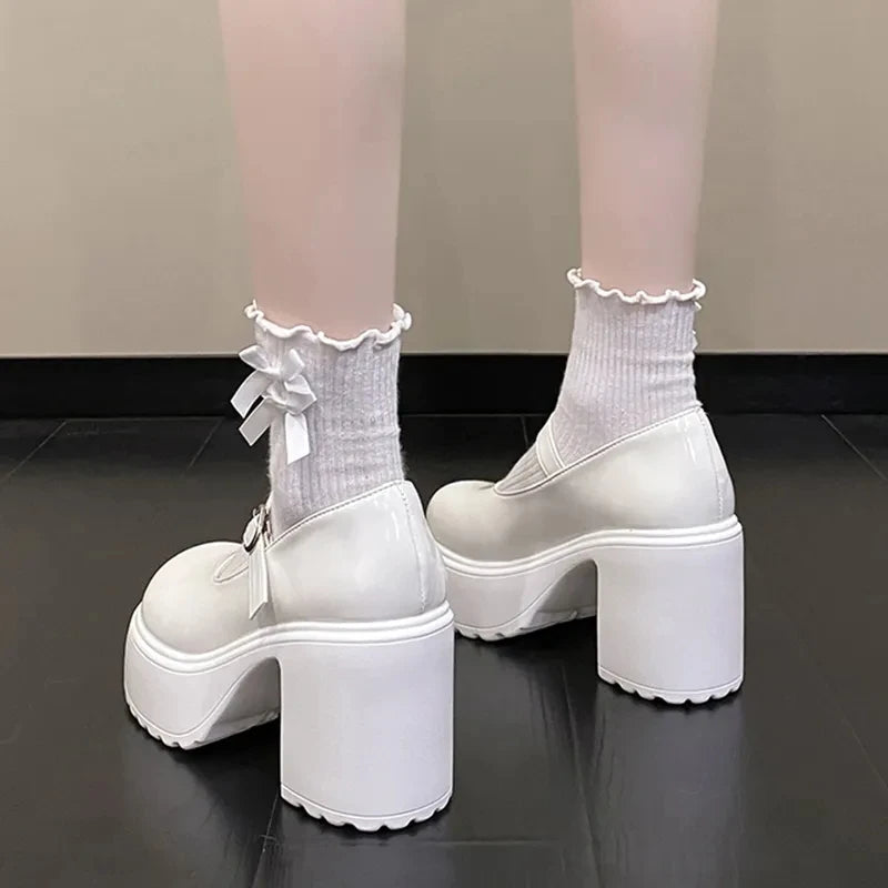 Black Chunky Platform Mary Jane Pumps for Women