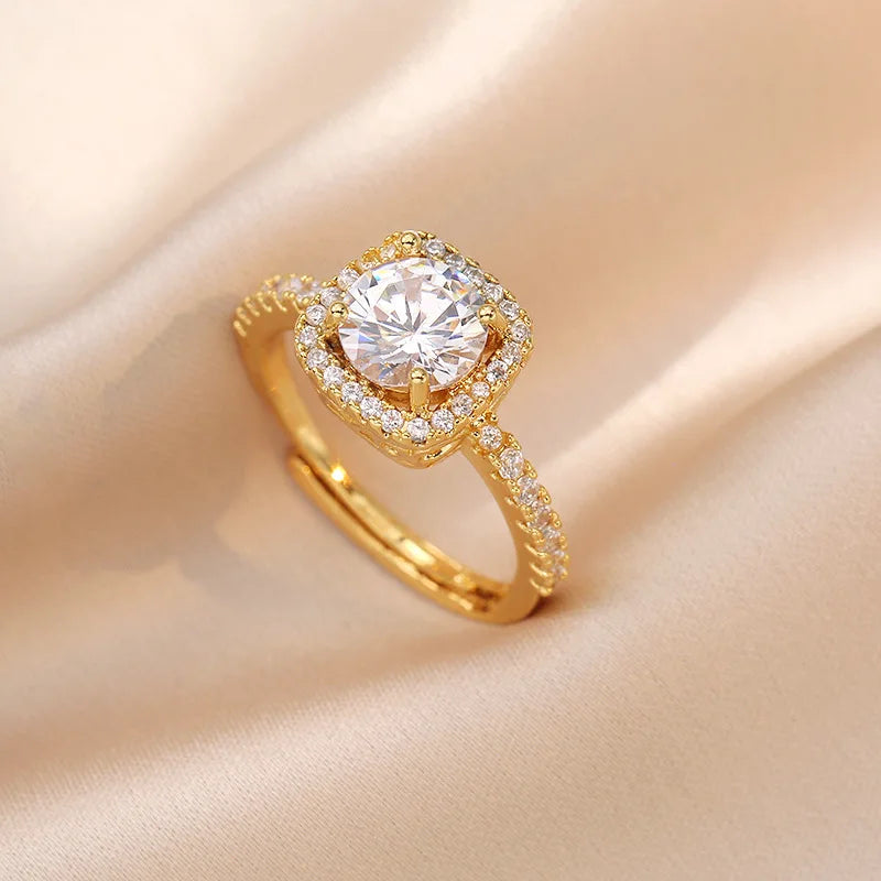 Luxury Square Zircon Necklace, Earrings & Ring Set