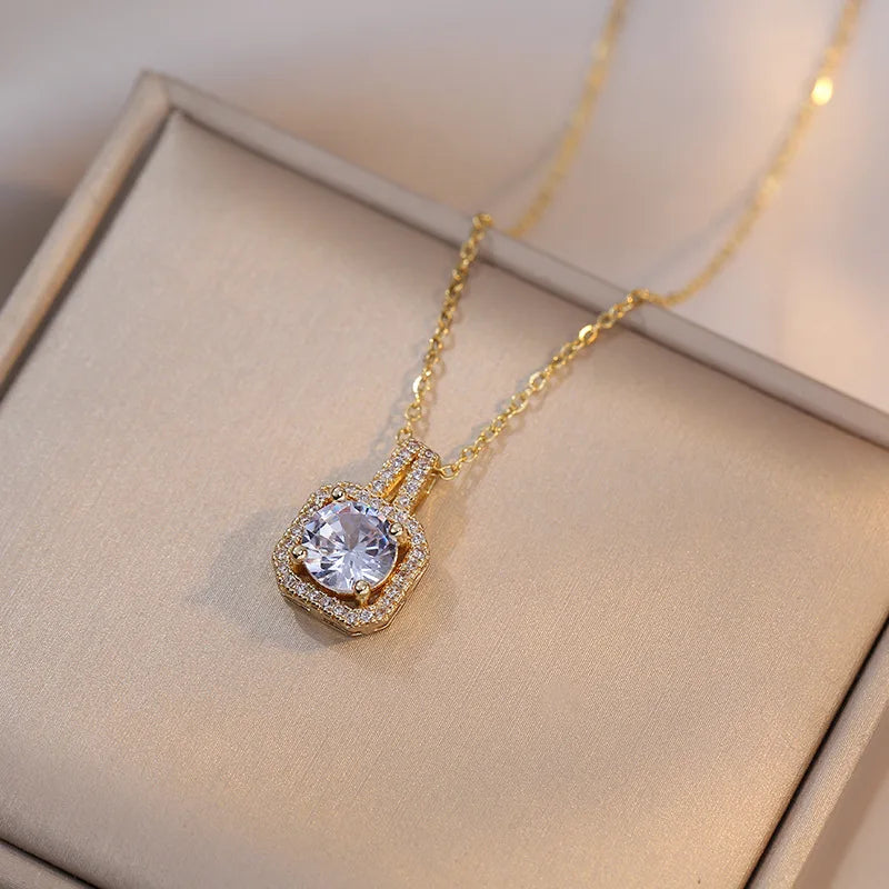 Luxury Square Zircon Necklace, Earrings & Ring Set