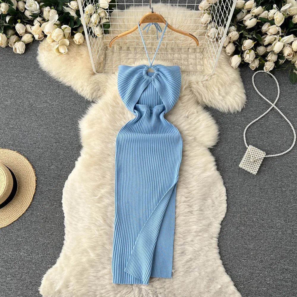 YuooMuoo Chic Fashion Sexy Package Hips Split Knitted Summer Dress 2025