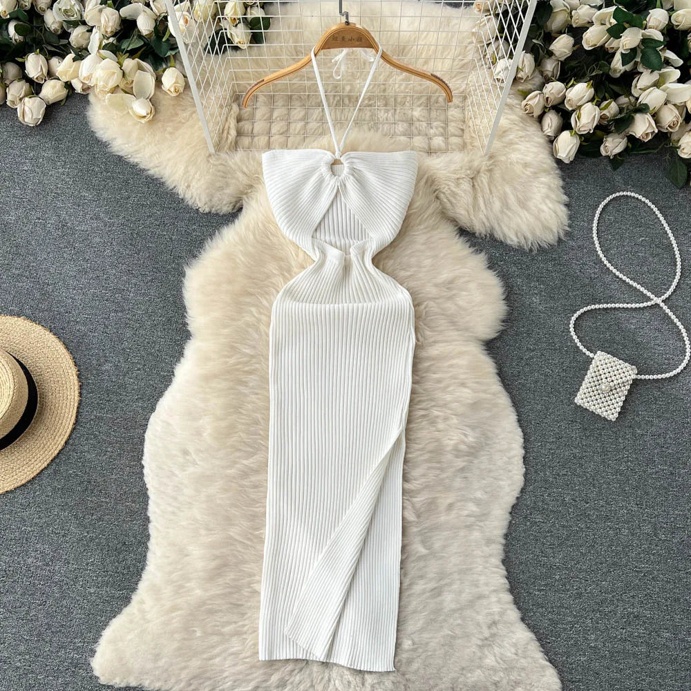 YuooMuoo Chic Fashion Sexy Package Hips Split Knitted Summer Dress 2025