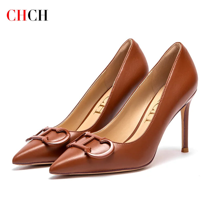CHCH Women's 9cm High Heel Pumps with Metal Buckle