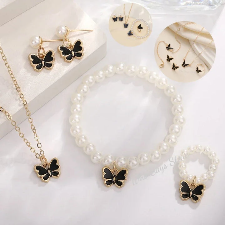 4Pcs Butterfly Pearl Jewelry Set for Women