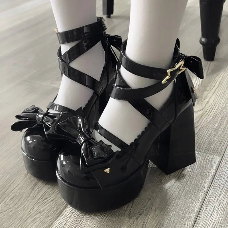 Lolita Style Butterfly Knot High Heel Mary Jane Pumps