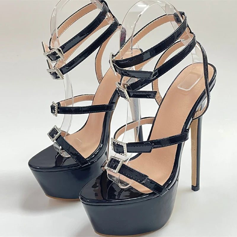 Liyke Crystal Buckle Platform High Heels