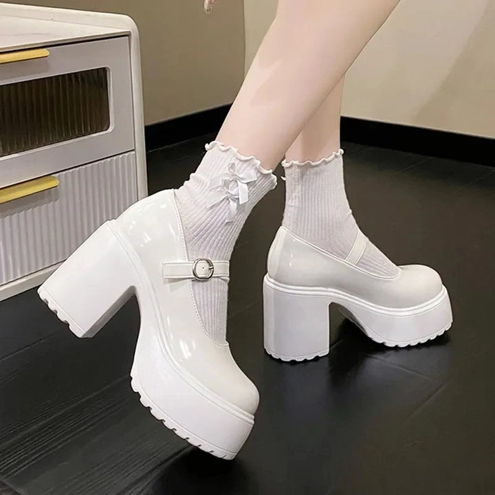Black Chunky Platform Mary Jane Pumps for Women