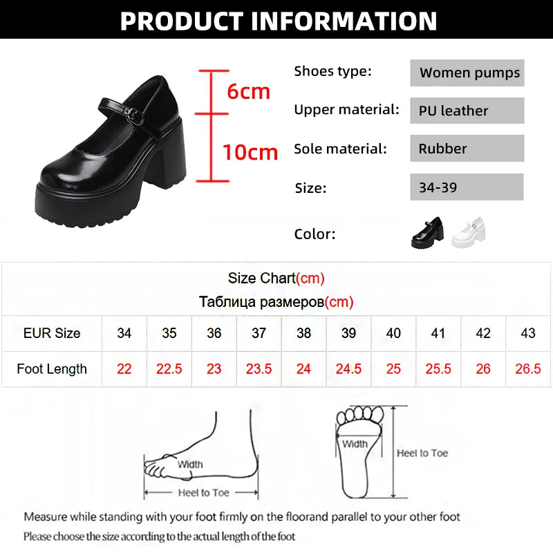 Black Chunky Platform Mary Jane Pumps for Women