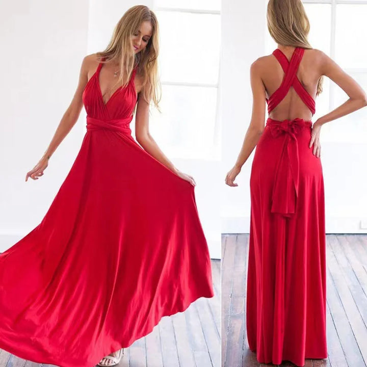 Sexy Women Multiway Wrap Convertible Boho Maxi Club Red Dress