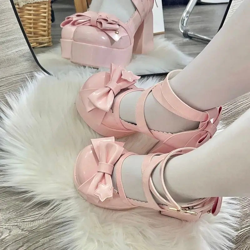Lolita Style Butterfly Knot High Heel Mary Jane Pumps
