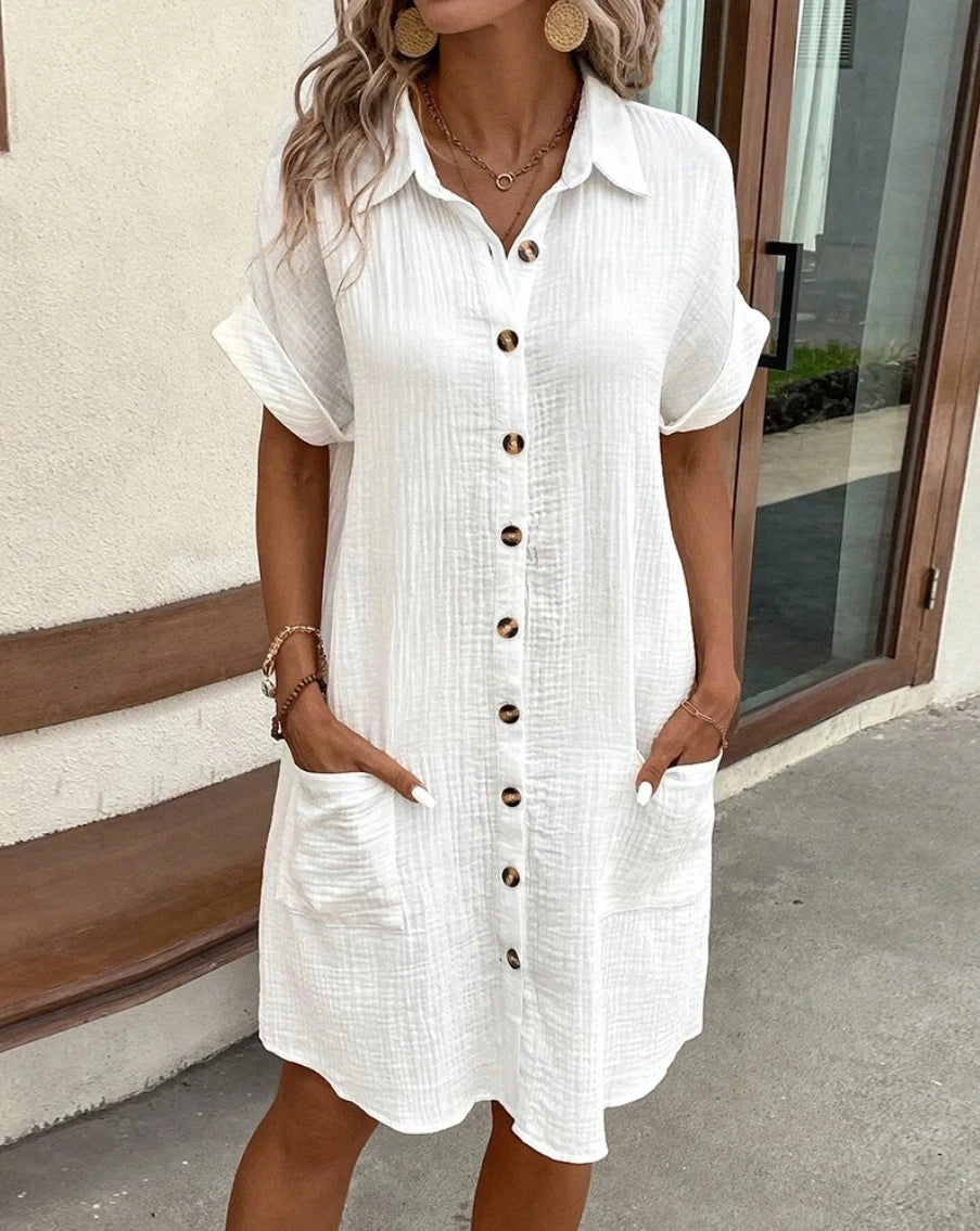 Vintage Women V-neck Mini Dress - Casual Summer Cotton Linen