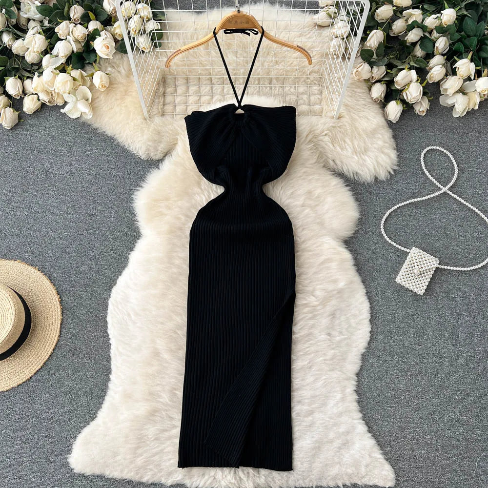 YuooMuoo Chic Fashion Sexy Package Hips Split Knitted Summer Dress 2025