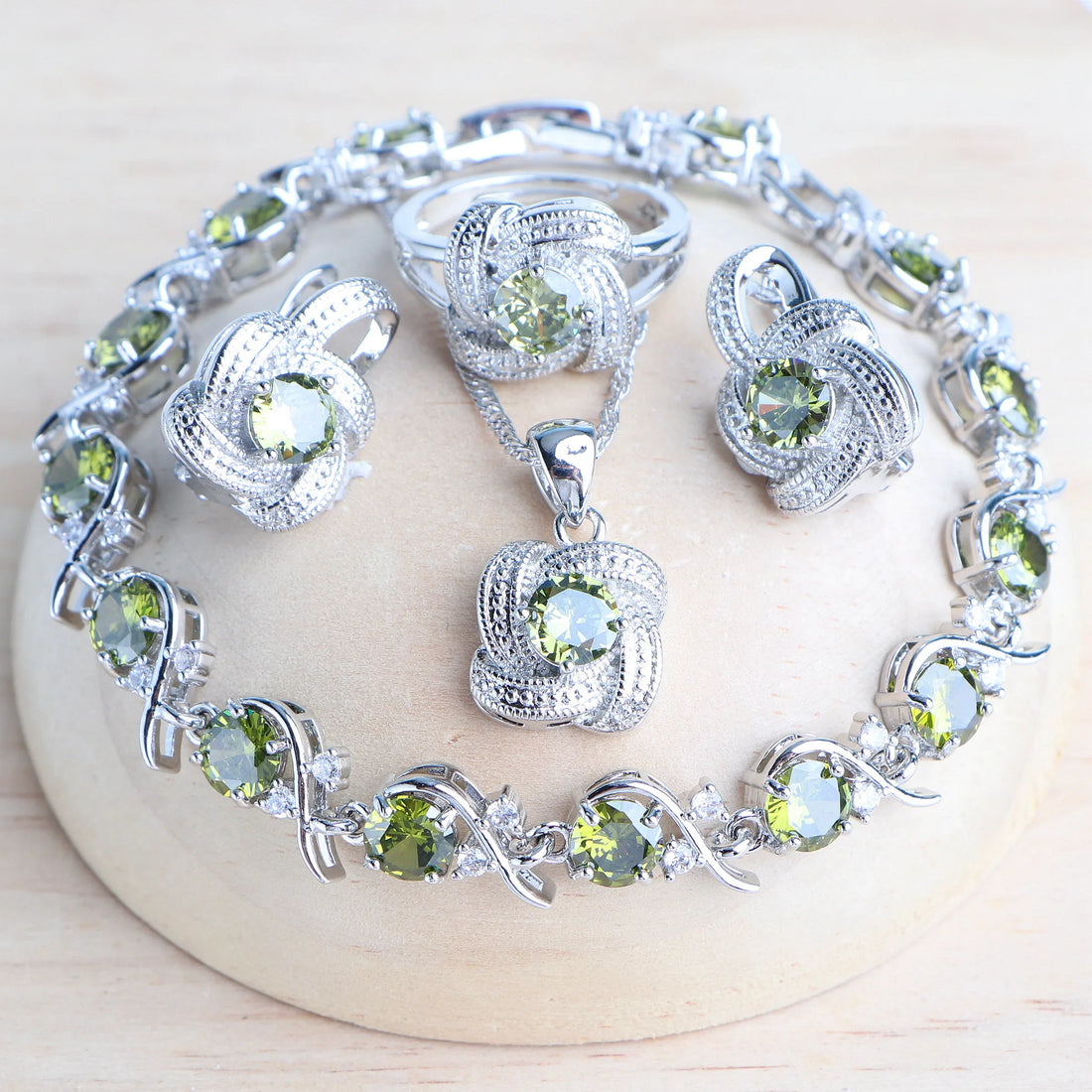 Blue Zirconia 925 Sterling Silver Bridal Jewelry Set