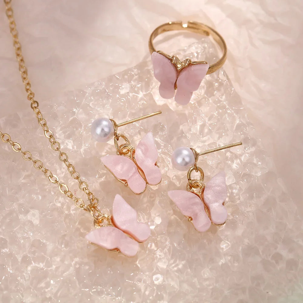 4Pcs Butterfly Pearl Jewelry Set for Women
