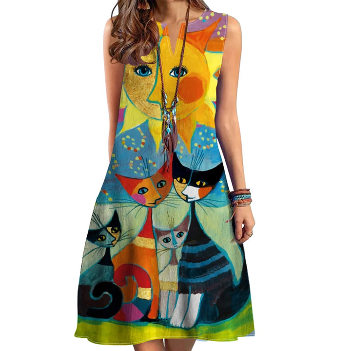 2024 European & American Bohemian V-Neck Sleeveless Printed Dress