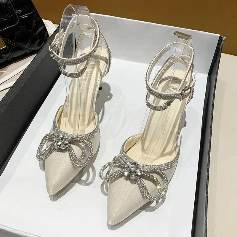 2025 Glitter Rhinestone Women’s Pumps with Crystal Bowknot