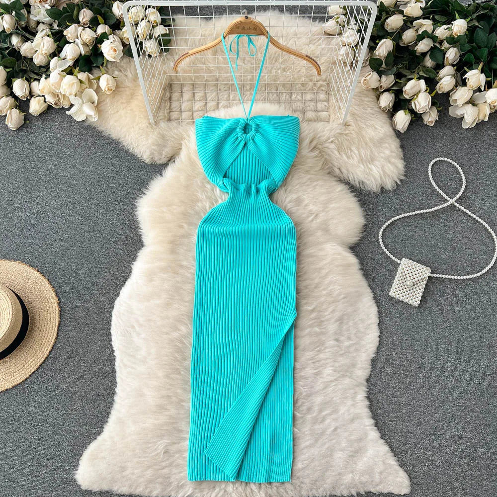 YuooMuoo Chic Fashion Sexy Package Hips Split Knitted Summer Dress 2025