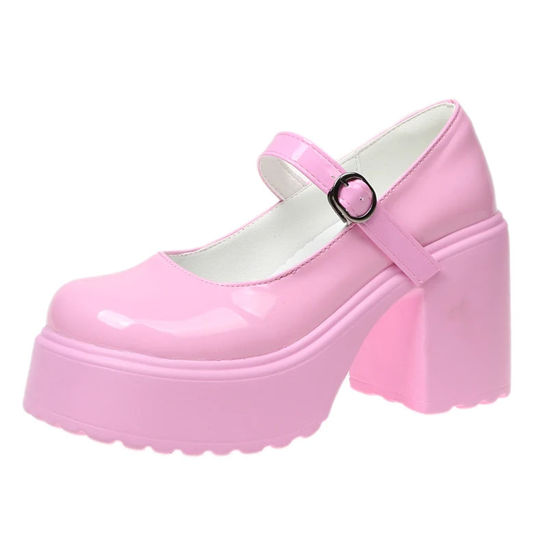 Black Chunky Platform Mary Jane Pumps for Women