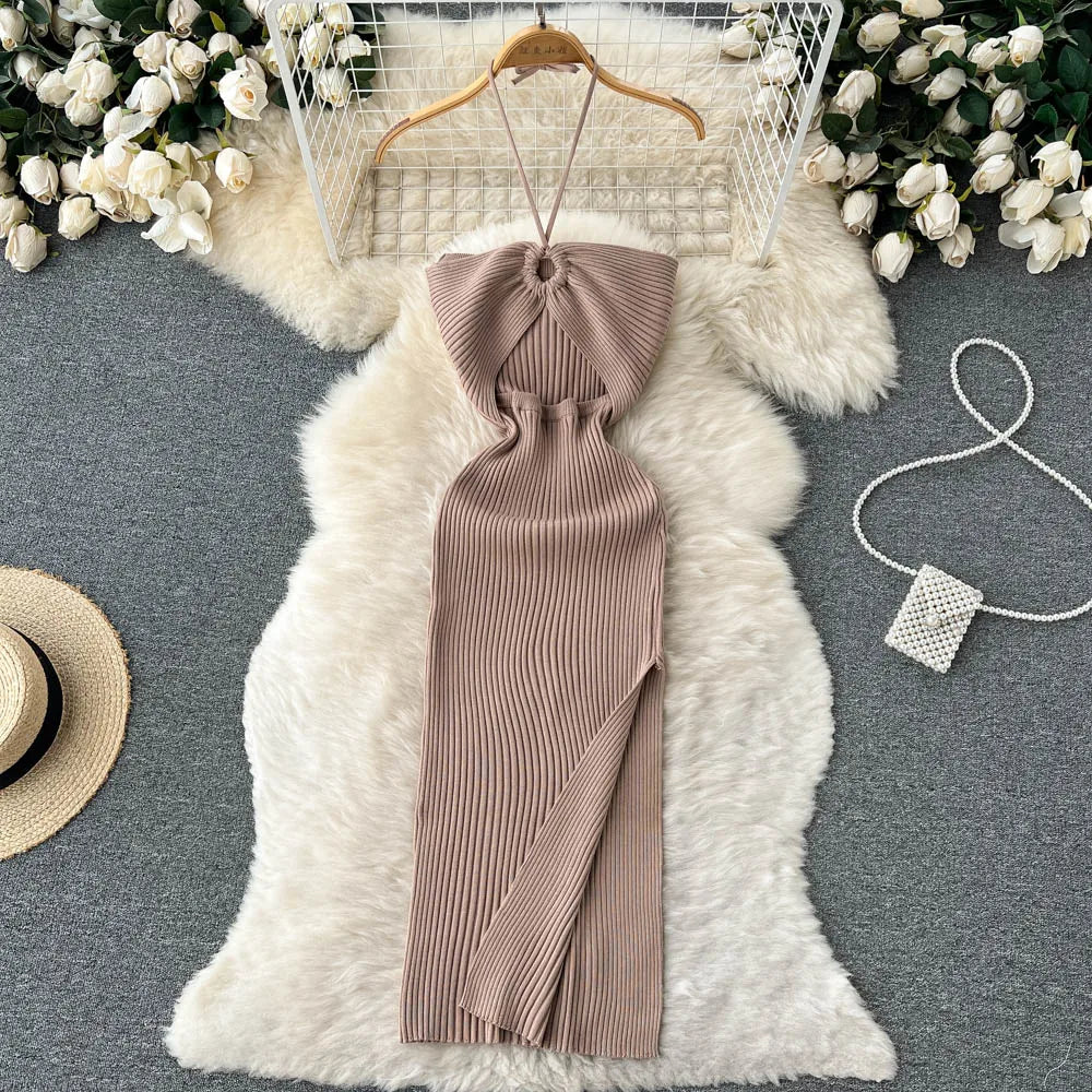 YuooMuoo Chic Fashion Sexy Package Hips Split Knitted Summer Dress 2025