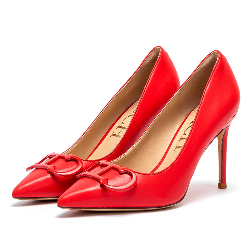 CHCH Women's 9cm High Heel Pumps with Metal Buckle