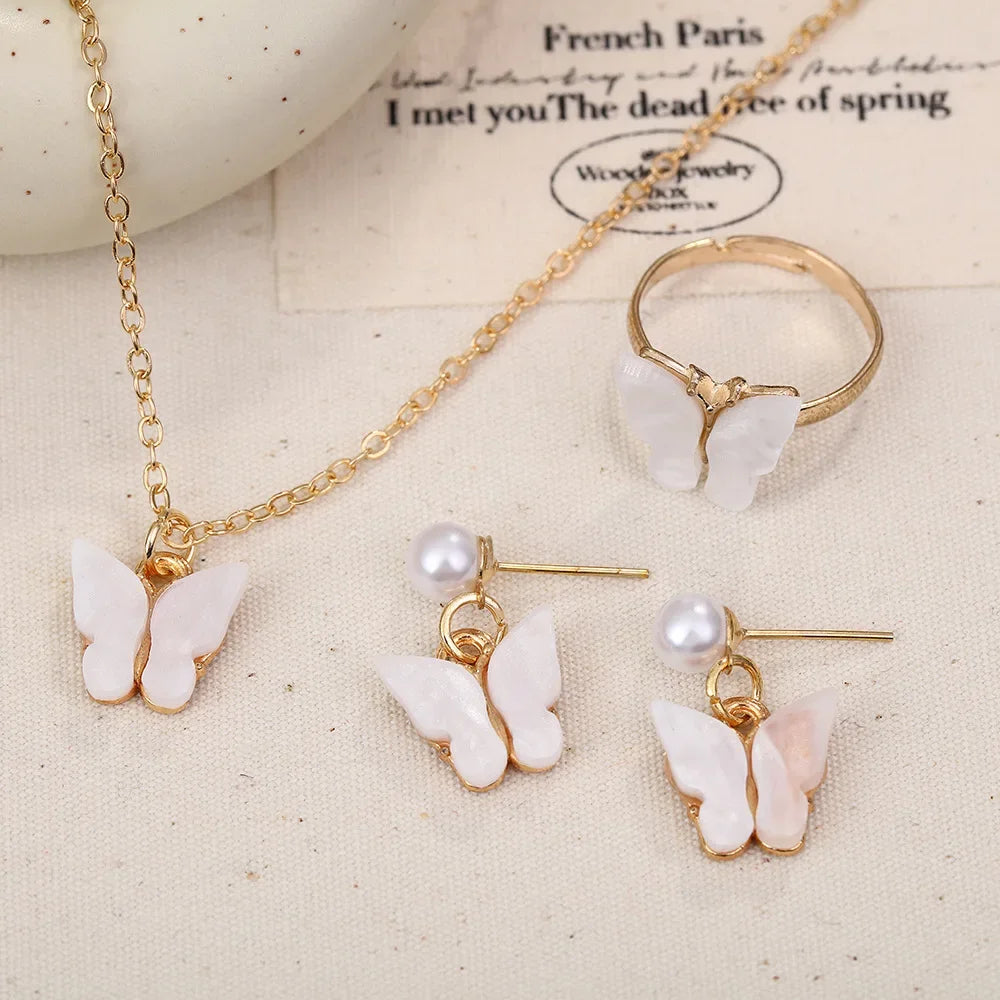 4Pcs Butterfly Pearl Jewelry Set for Women