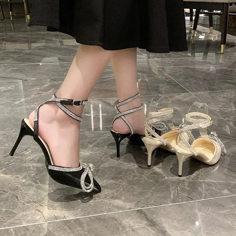 2025 Glitter Rhinestone Women’s Pumps with Crystal Bowknot