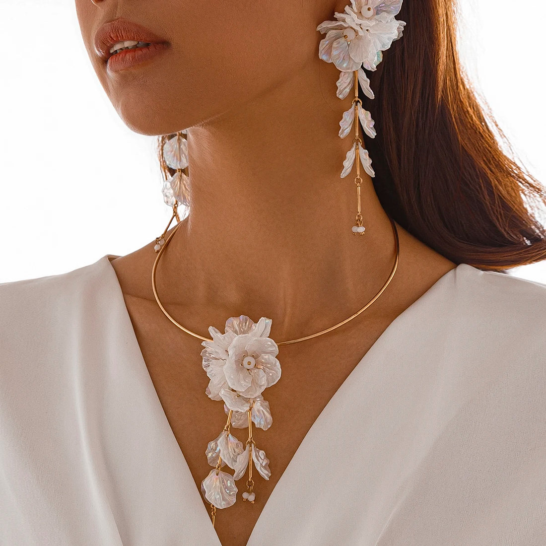Ingemark Punk Bridal Necklace & Flower Drop Earrings Set