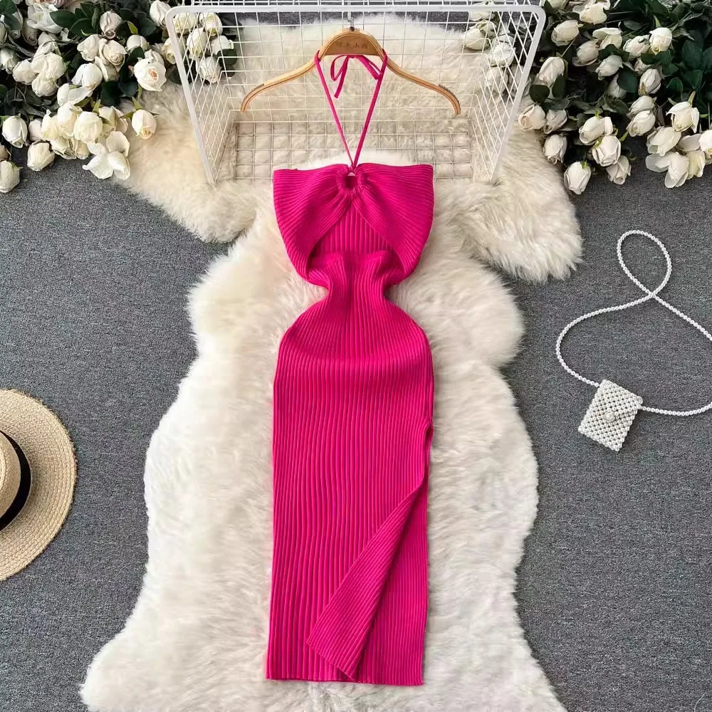 YuooMuoo Chic Fashion Sexy Package Hips Split Knitted Summer Dress 2025