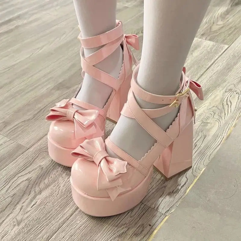 Lolita Style Butterfly Knot High Heel Mary Jane Pumps