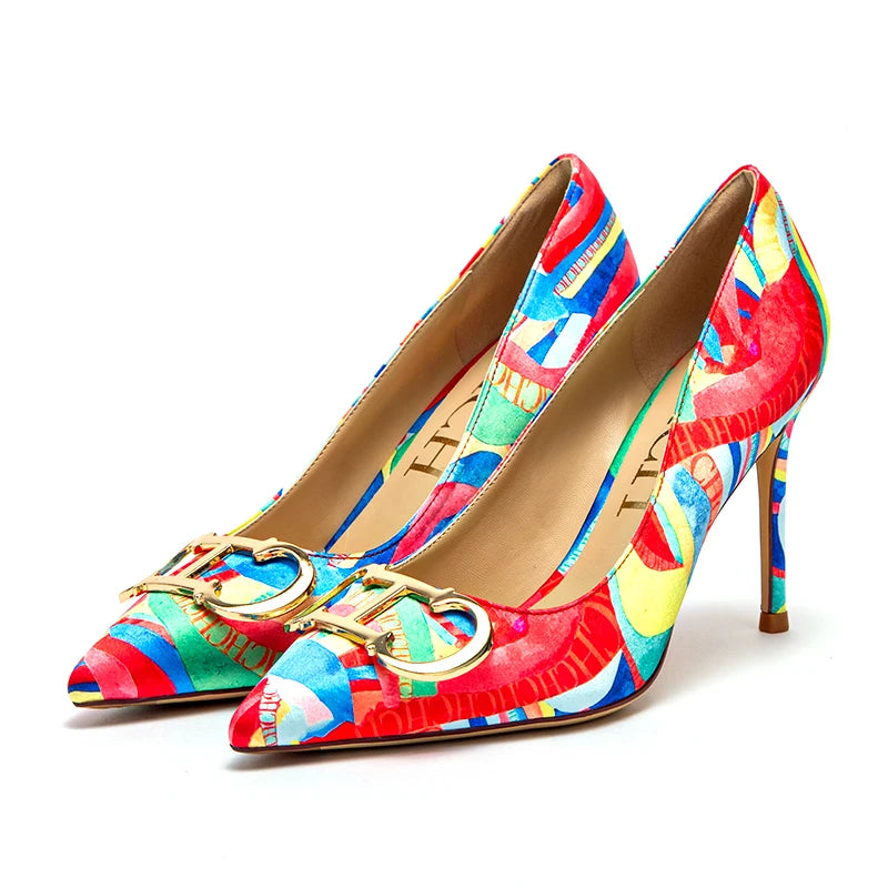 CHCH Women's 9cm High Heel Pumps with Metal Buckle